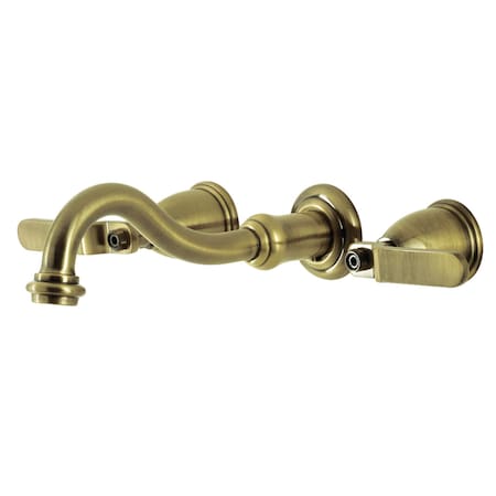 Kingston Brass KS3123KL Two-Handle Wall Mount Bathroom Faucet, Antique Brass KS3123KL